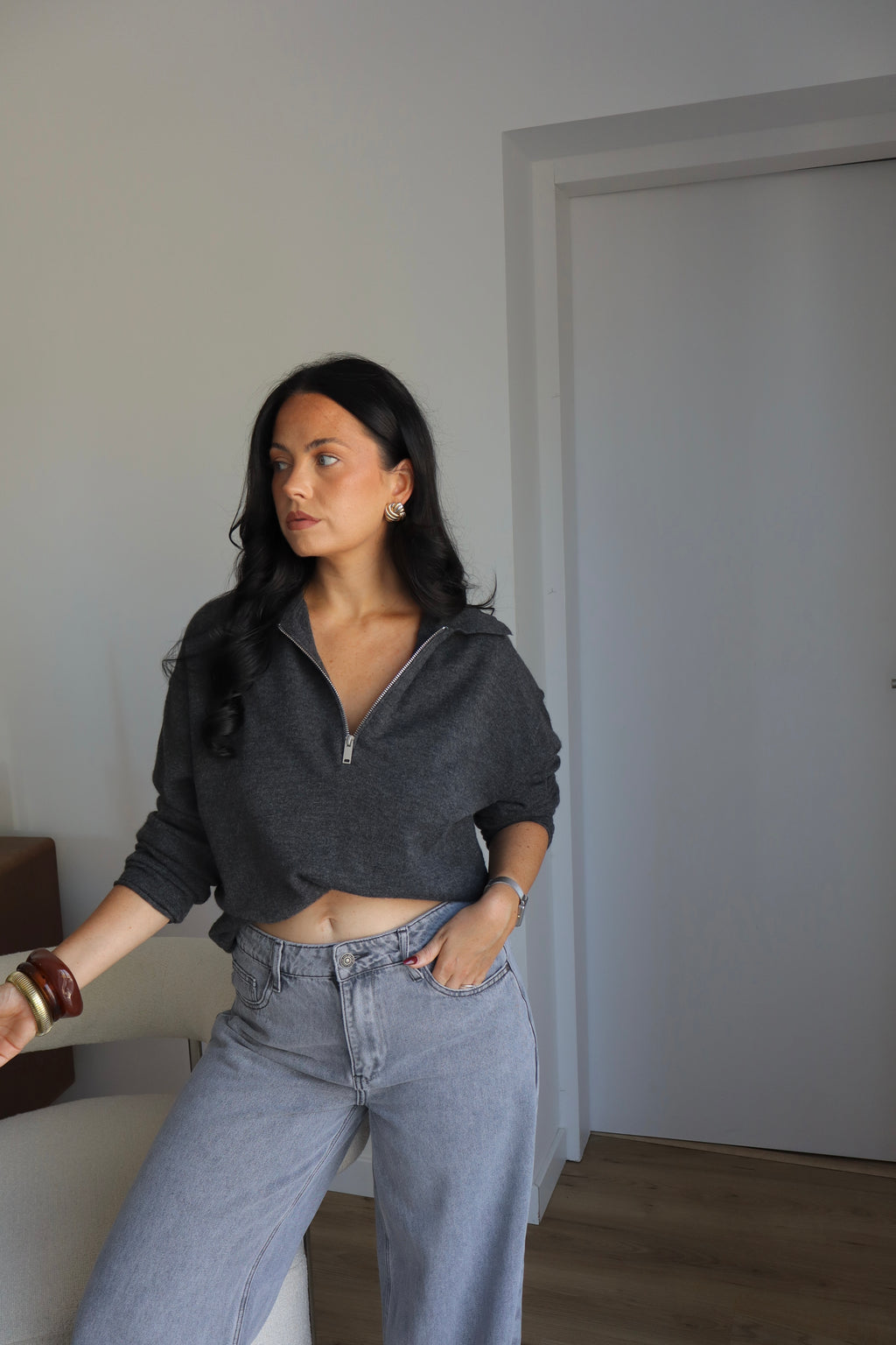 PULL ZIPPÉ GAB GRIS