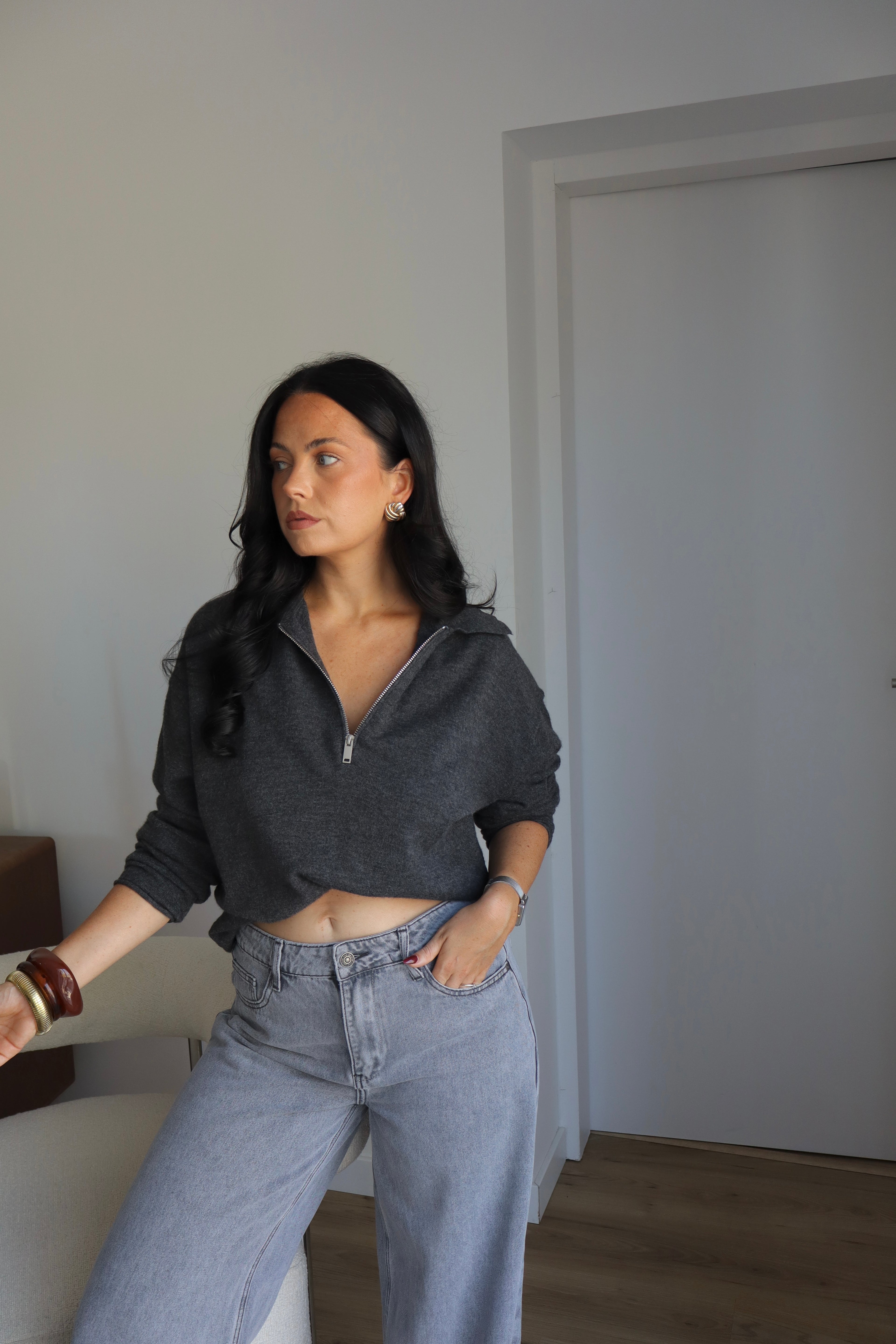 PULL ZIPPÉ GAB GRIS