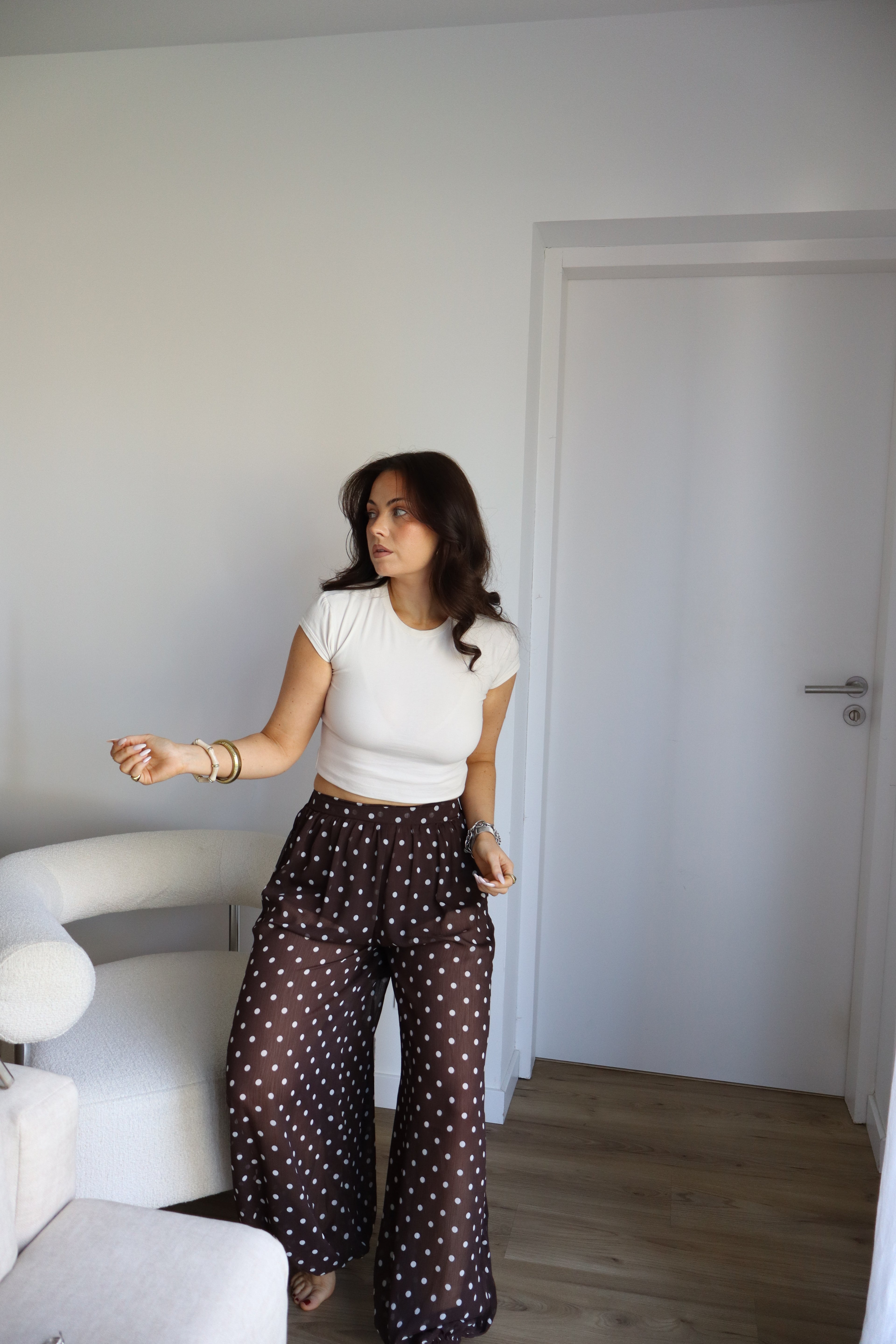 PANTALON À POIS ELENA MARRON