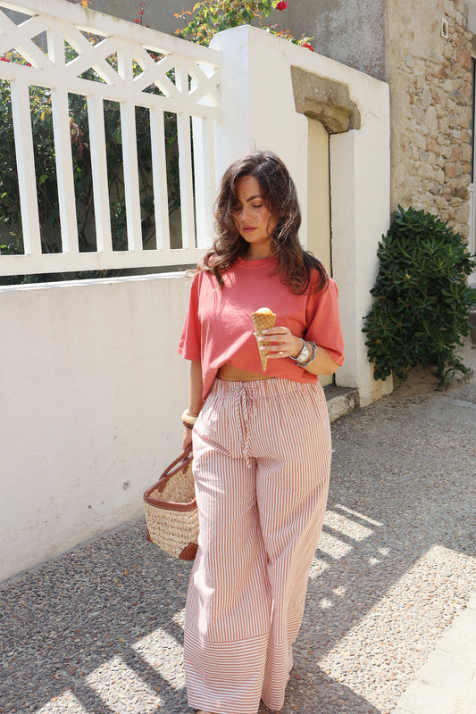PANTALON RAYÉ TERRACOTA