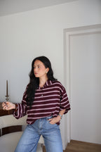 PULL BOUTON IRIS BORDEAUX
