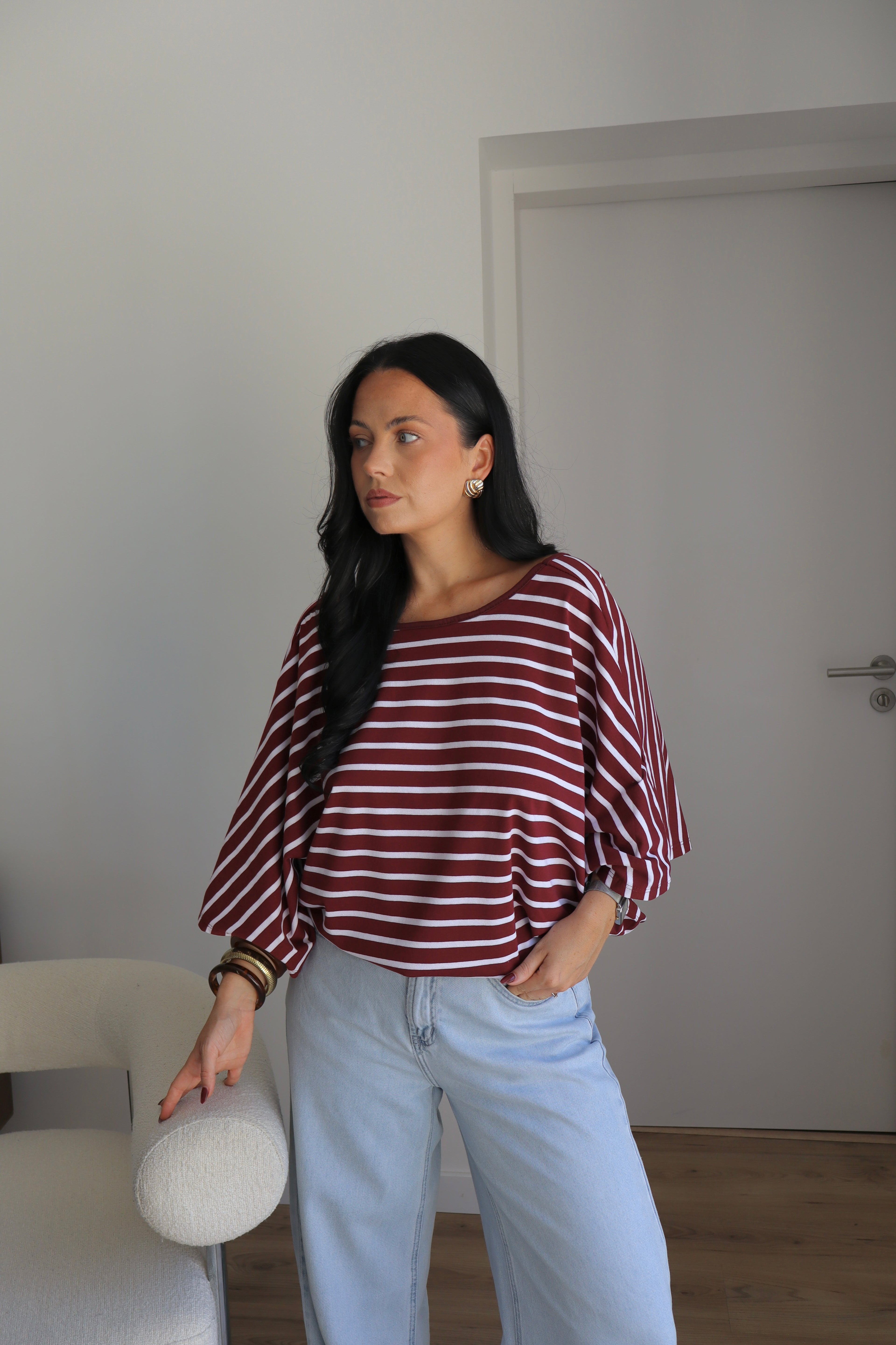T-SHIRT EMY BLANC/BORDEAUX