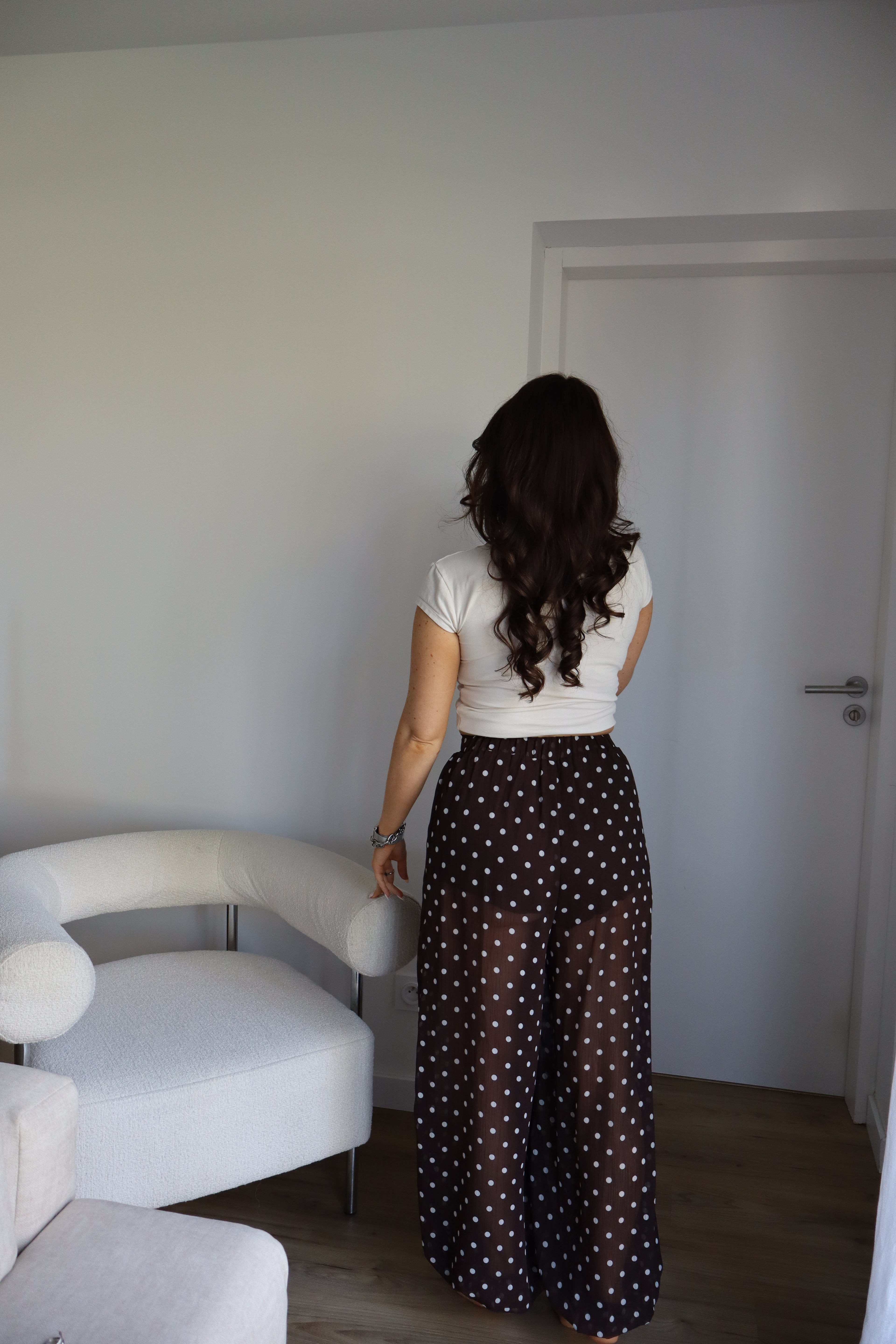 PANTALON À POIS ELENA MARRON