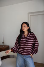 PULL BOUTON IRIS BORDEAUX