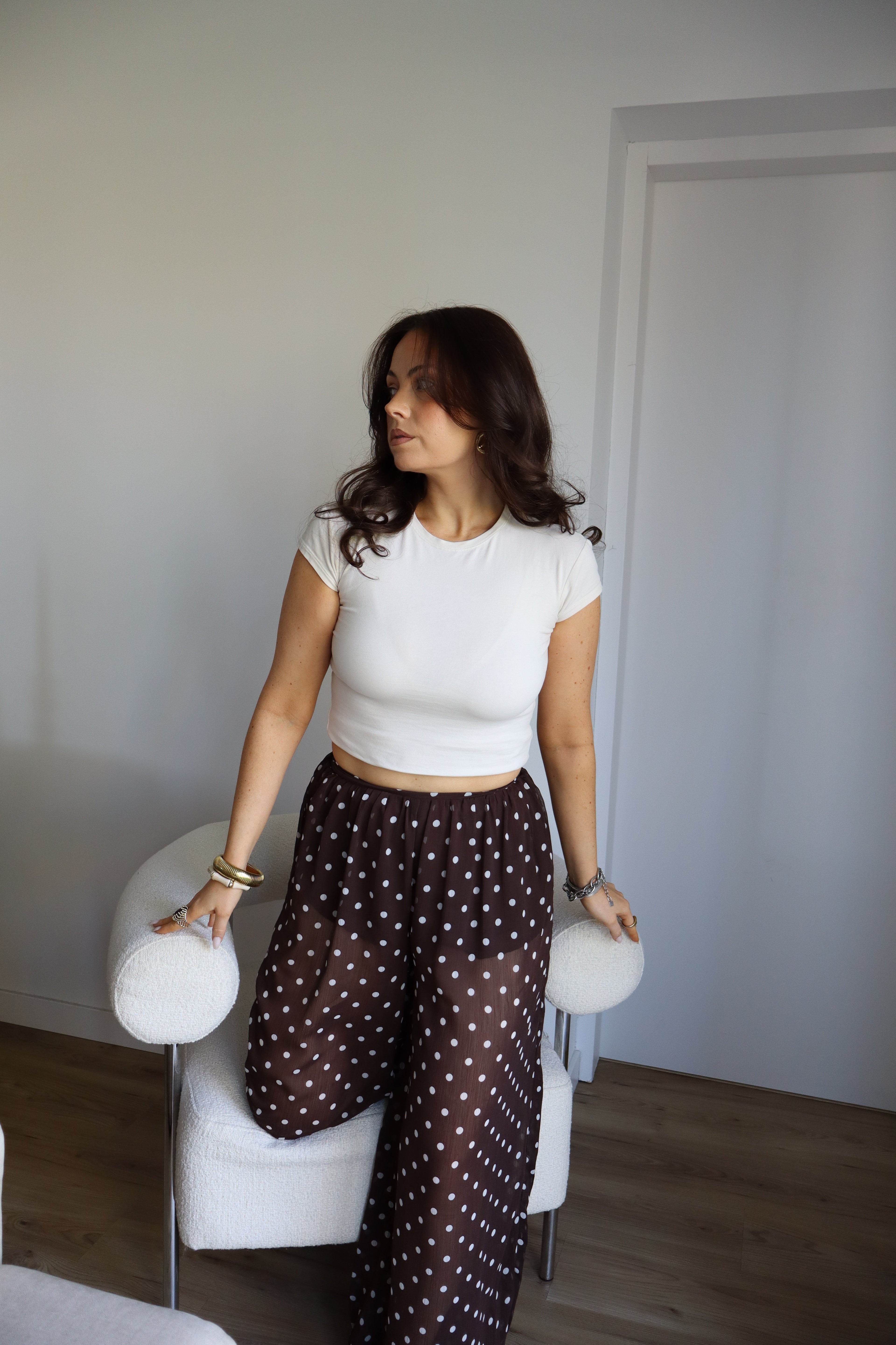 PANTALON À POIS ELENA MARRON