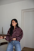 PULL BOUTON IRIS BORDEAUX