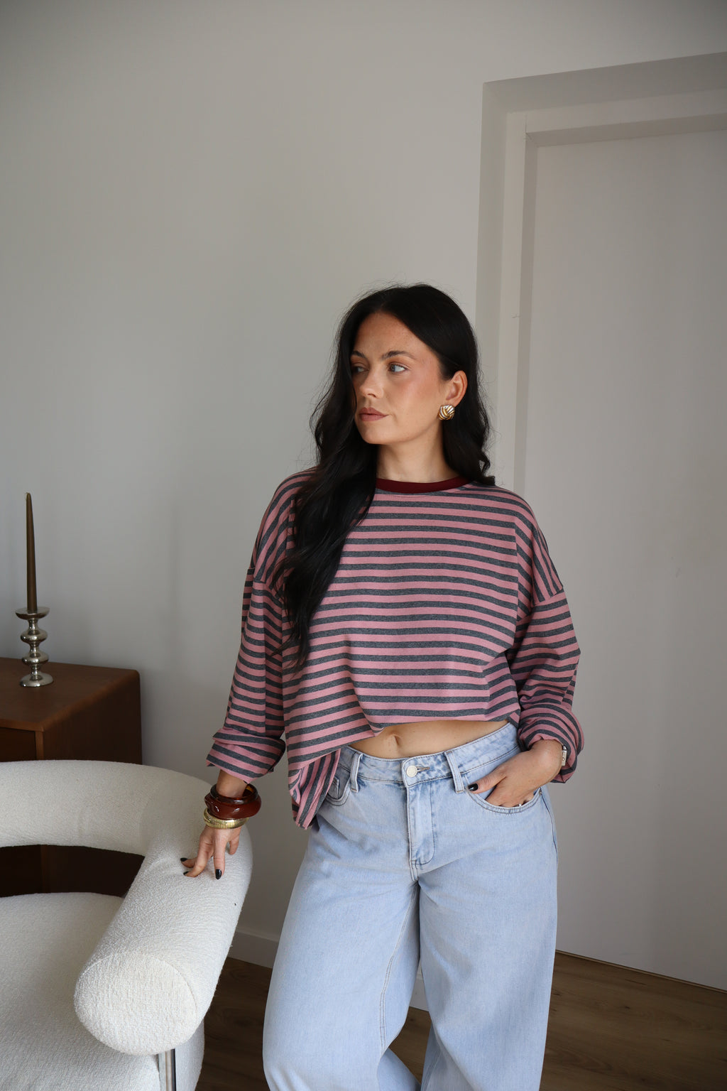TOP RAYÉ GISÈLE GRIS/ROSE