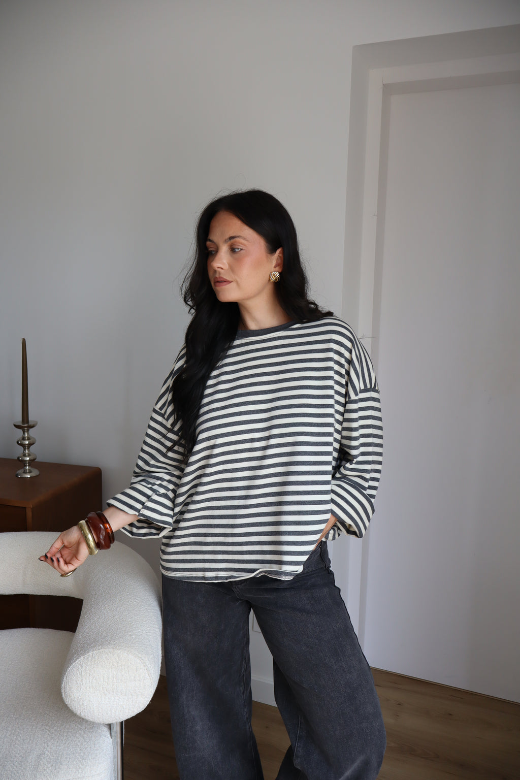 TOP RAYÉ GISÈLE ECRU/GRIS