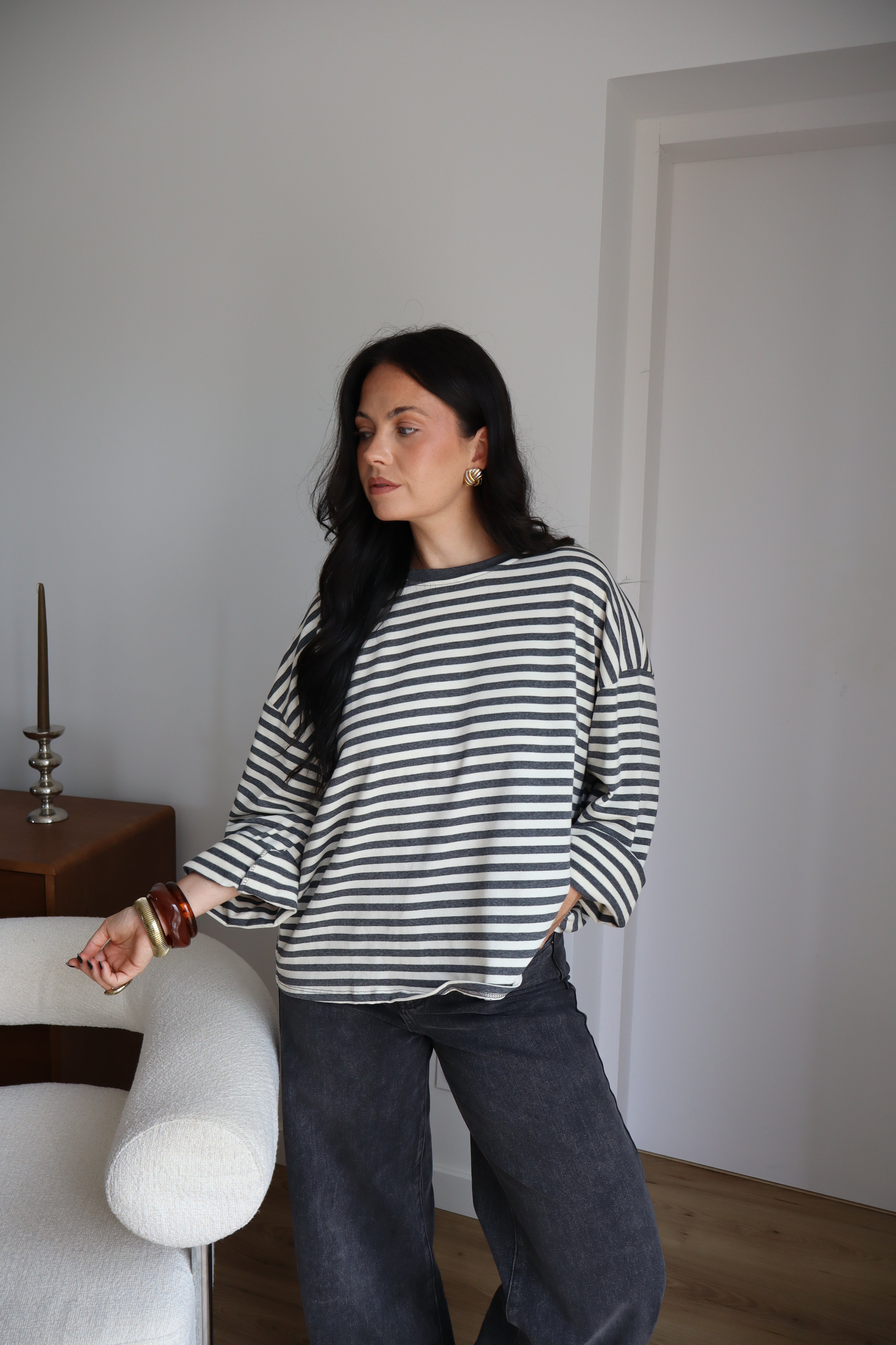 TOP RAYÉ GISÈLE ECRU/GRIS