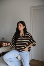 PULL BOUTON IRIS MARRON