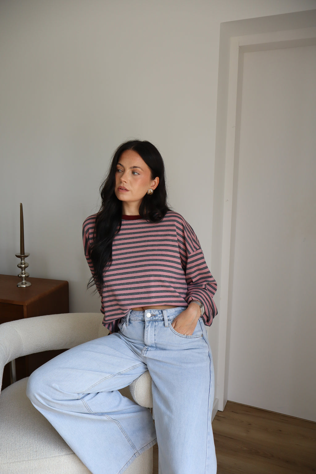 TOP RAYÉ GISÈLE GRIS/ROSE