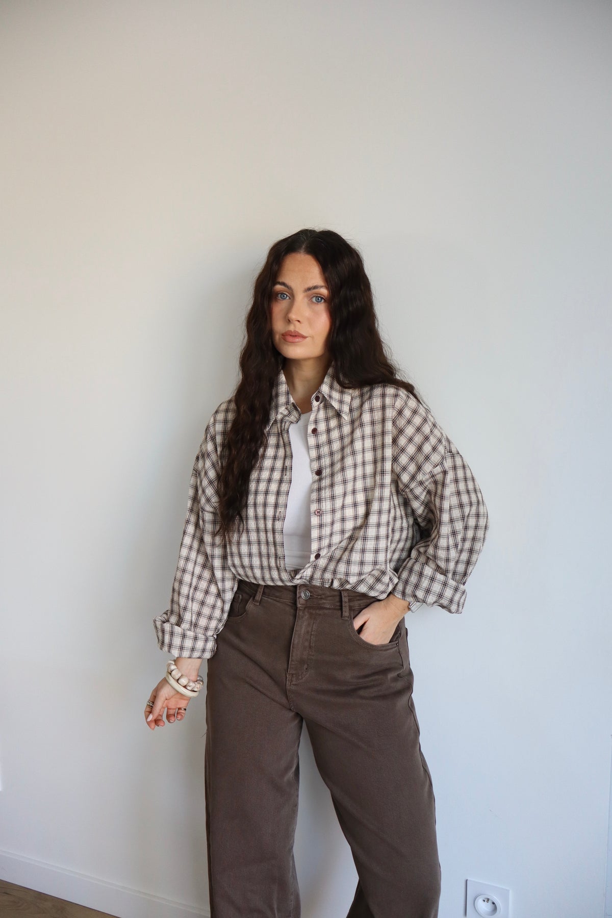 CHEMISE CARREAUX LOLY ECRU