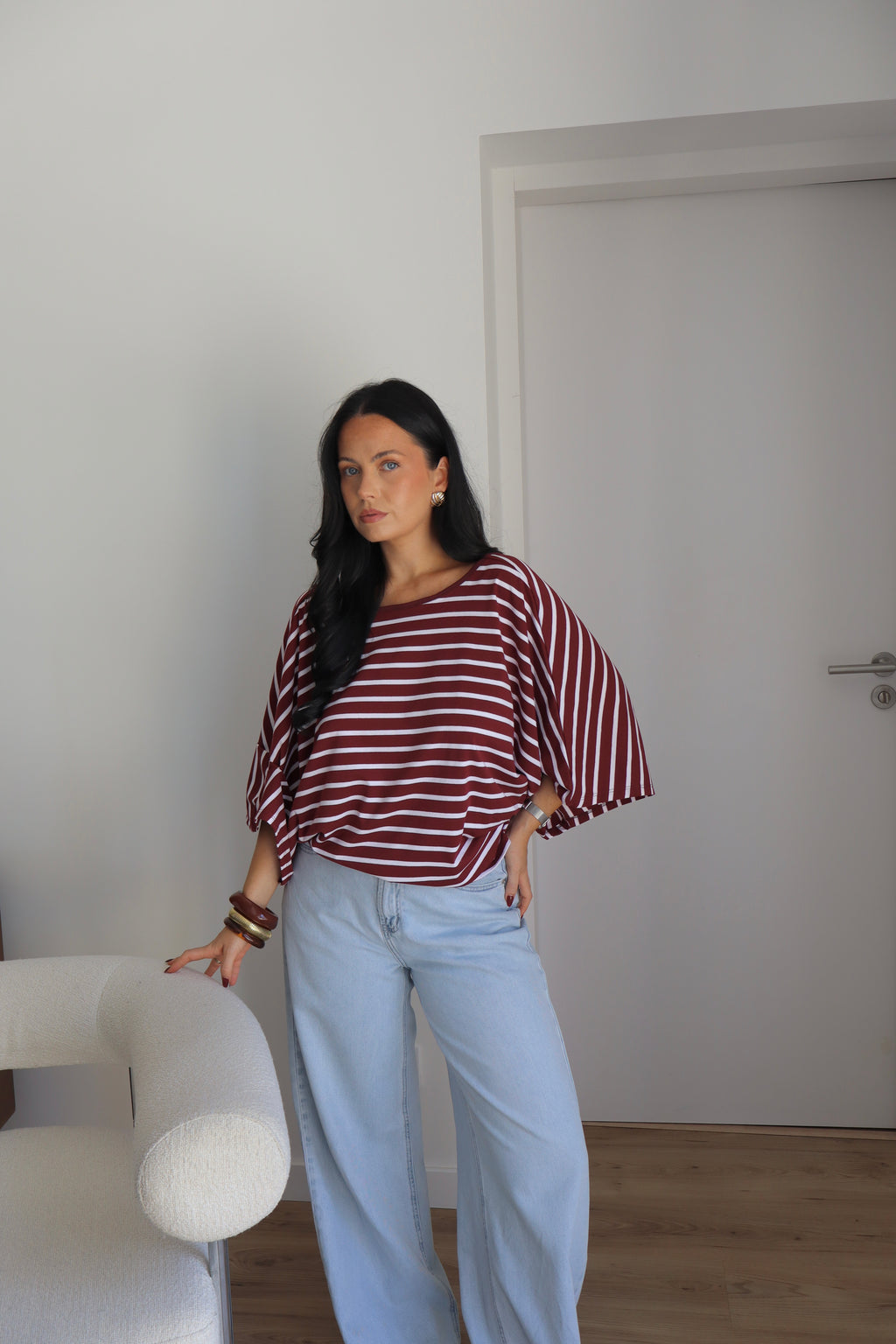 T-SHIRT EMY BLANC/BORDEAUX