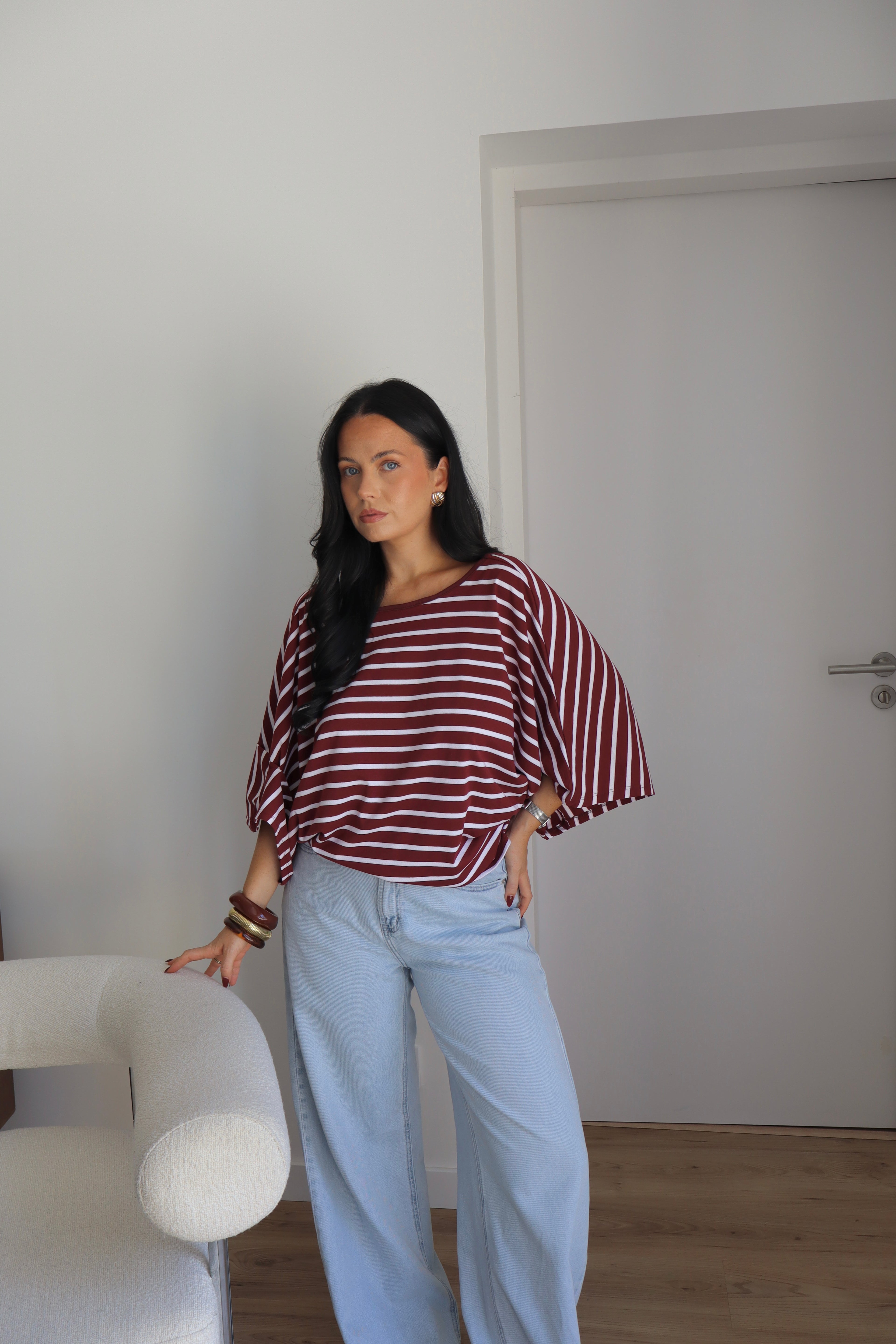 T-SHIRT EMY BLANC/BORDEAUX