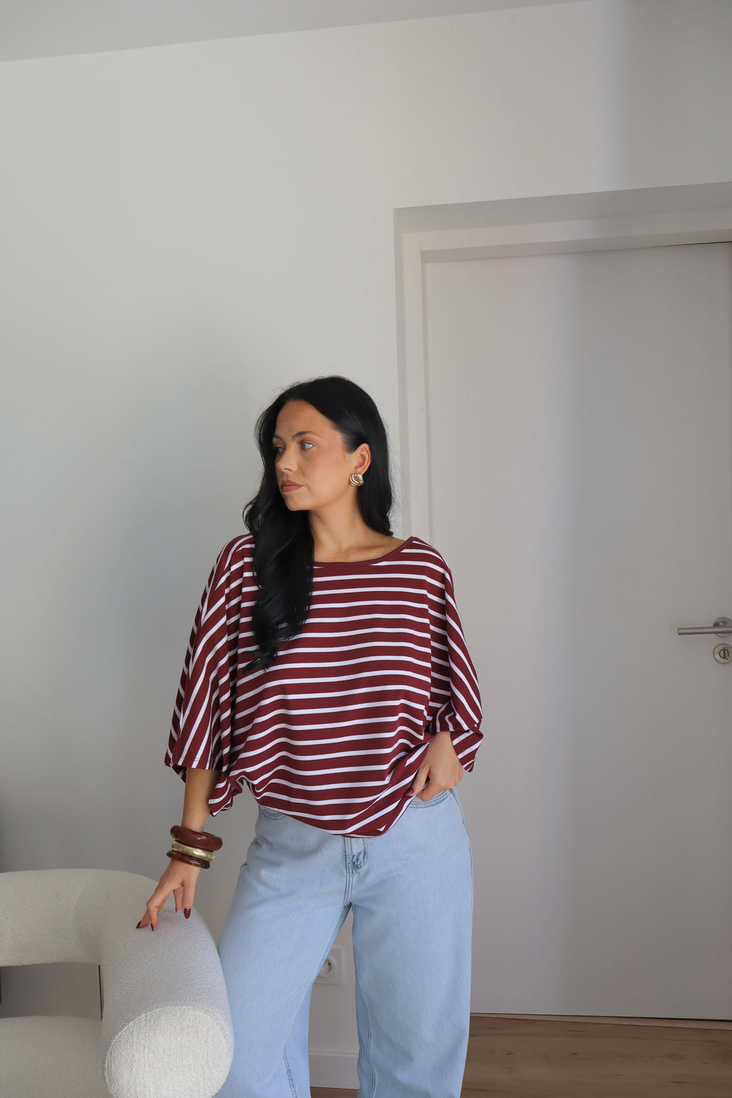T-SHIRT EMY BLANC/BORDEAUX