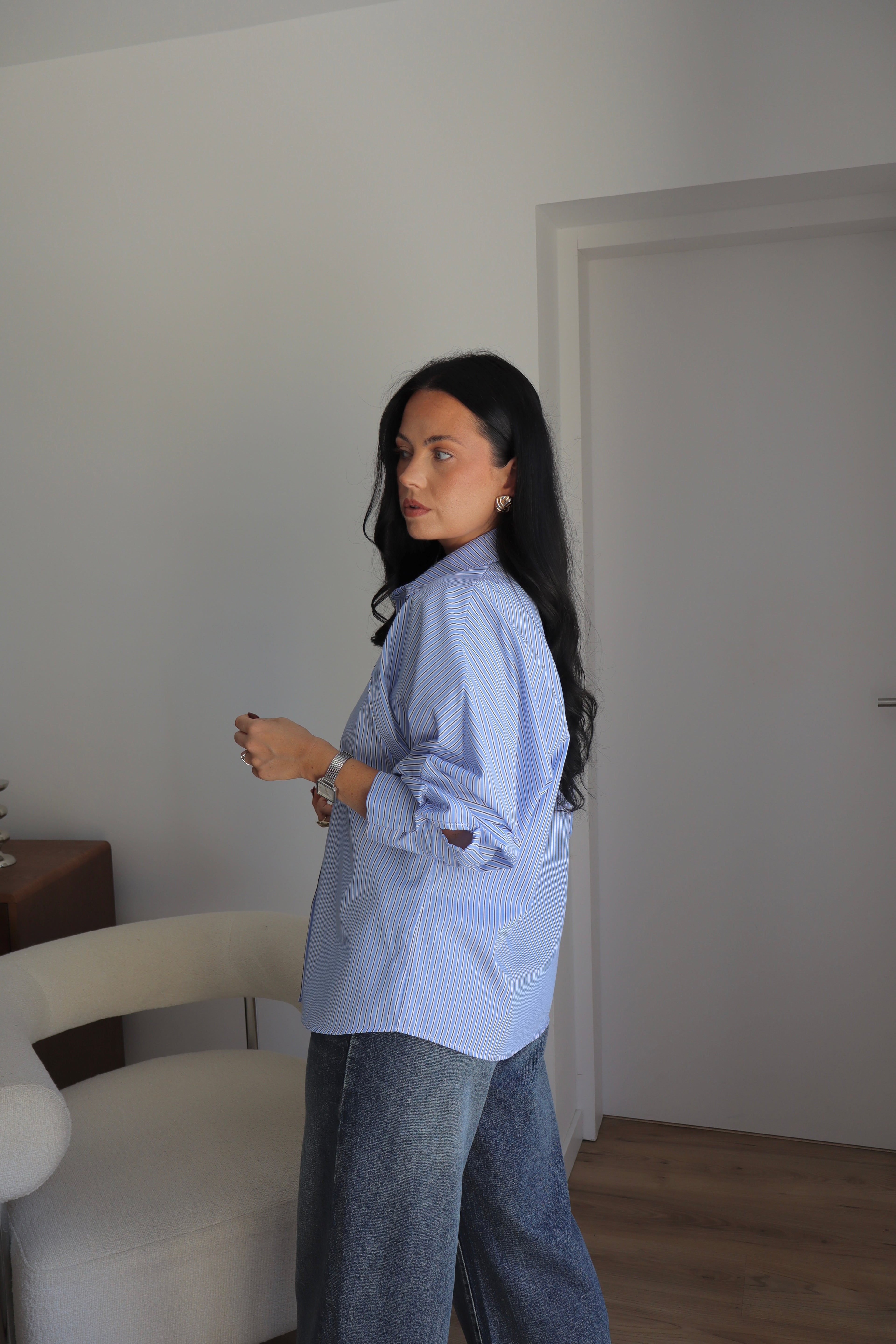 CHEMISE RAYEE ALIENOR BLEU