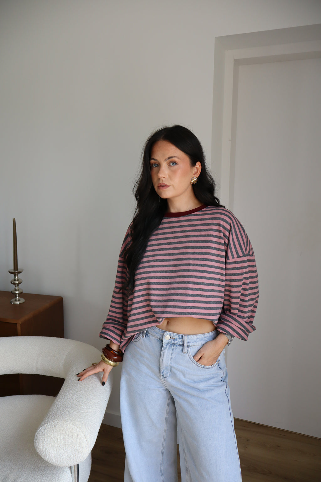 TOP RAYÉ GISÈLE GRIS/ROSE