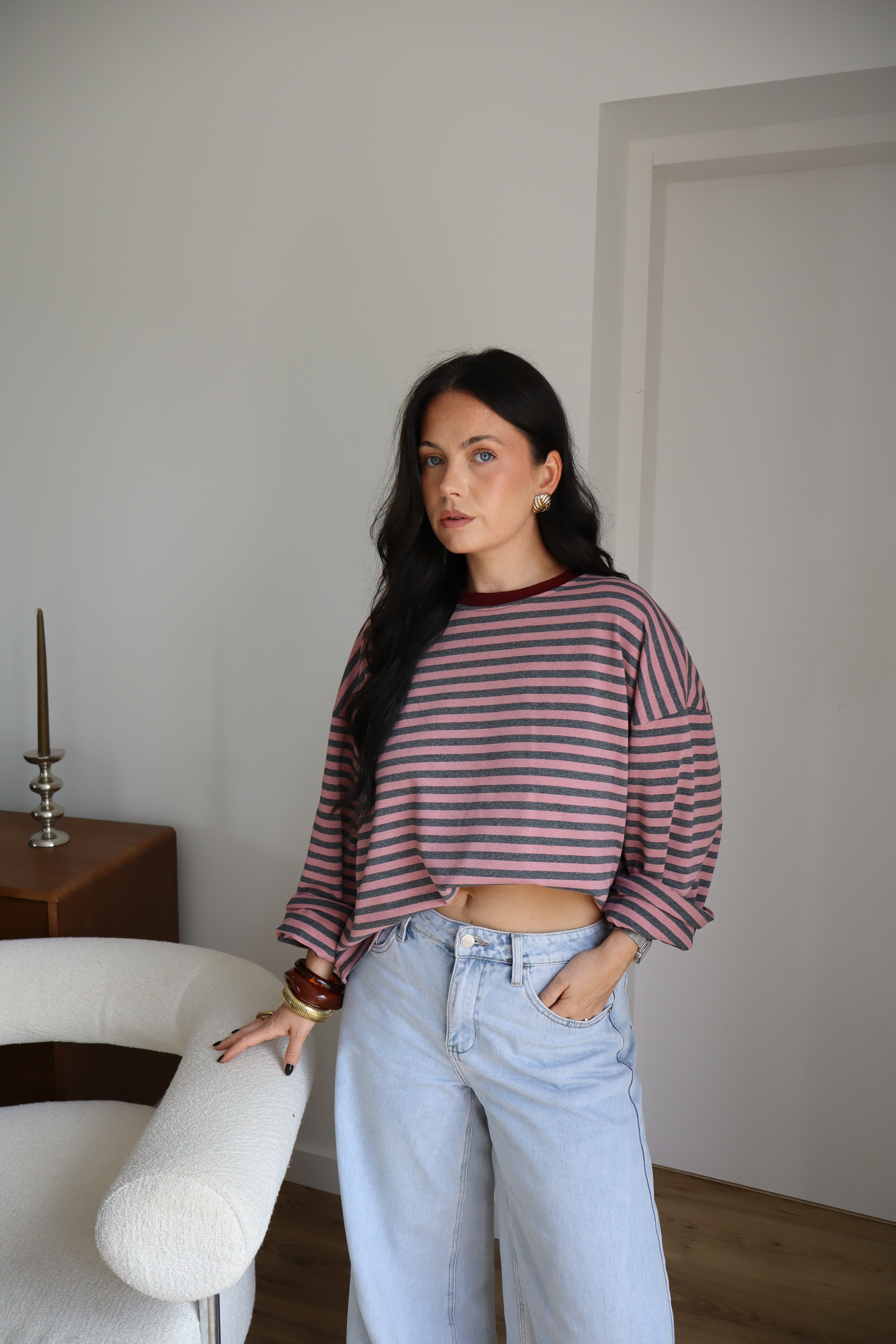 TOP RAYÉ GISÈLE GRIS/ROSE