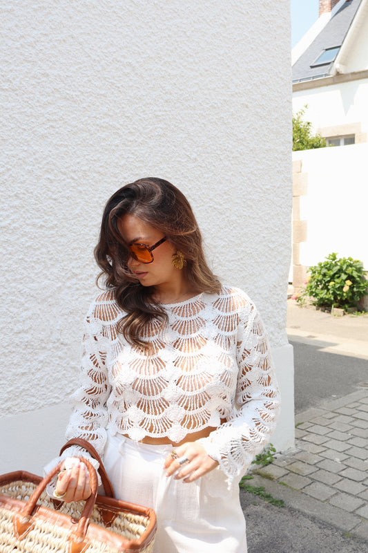 TOP CROCHET MANCHES LONGUES
