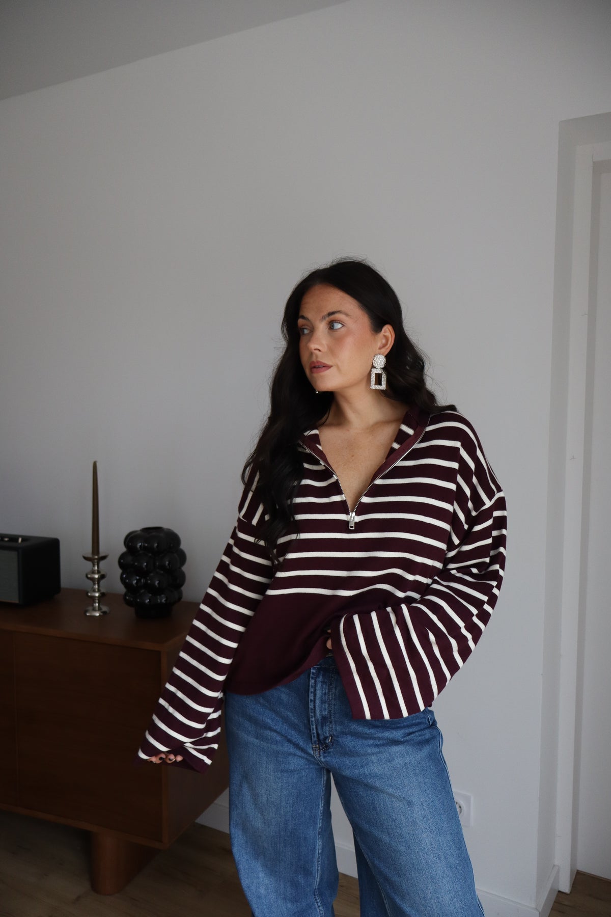 PULL MARINIÈRE ZIPPÉ LEVY BORDEAUX