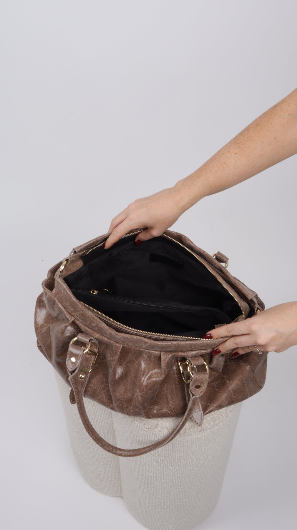 SAC CUIR LOUNA TAUPE