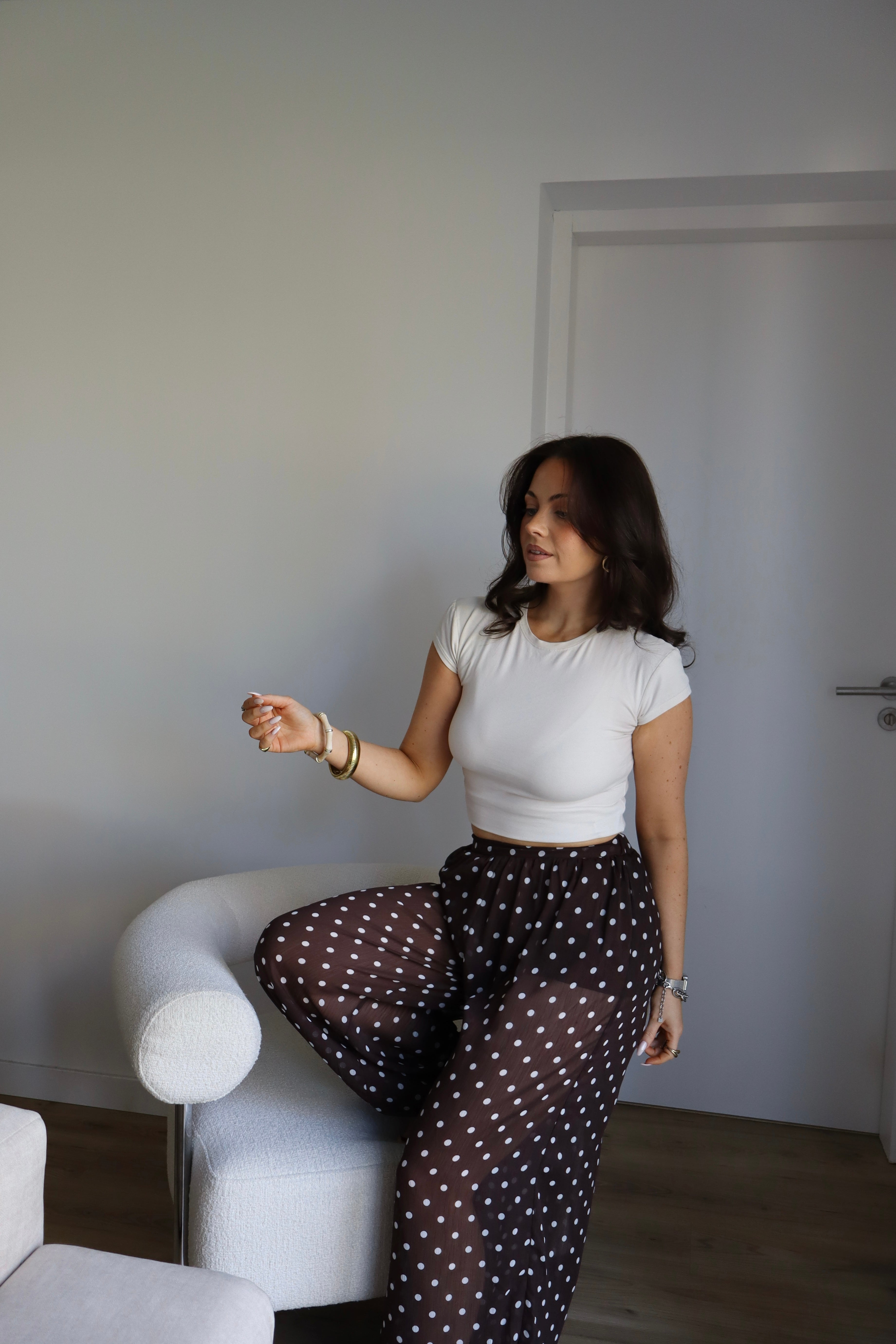 PANTALON À POIS ELENA MARRON