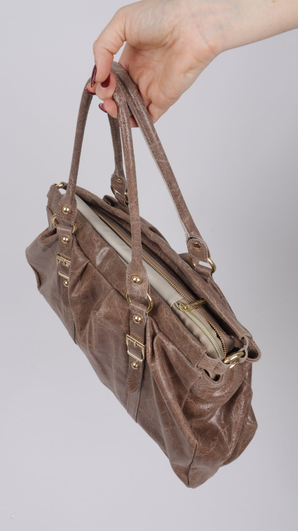 SAC CUIR LOUNA TAUPE