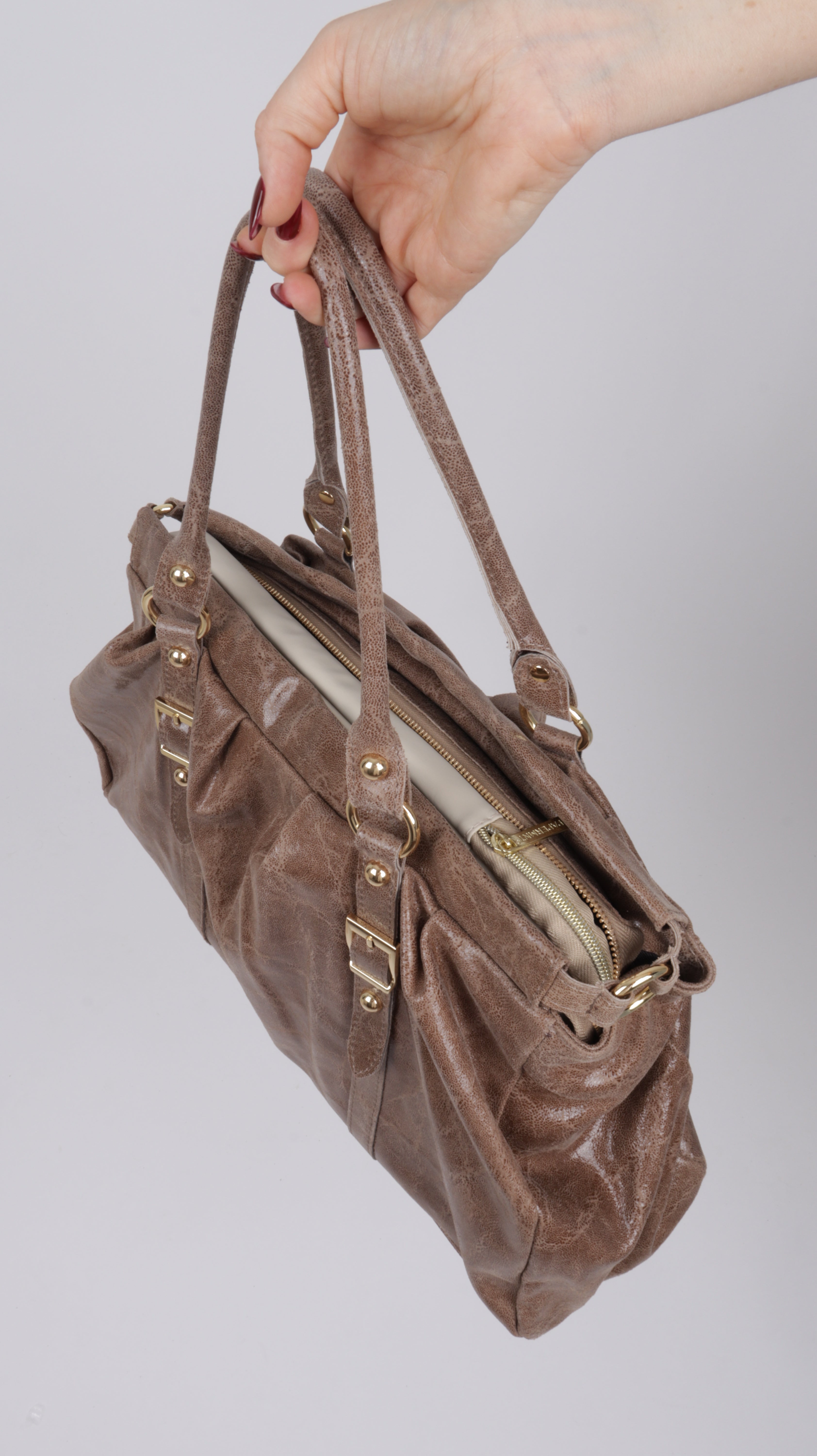 SAC CUIR LOUNA TAUPE