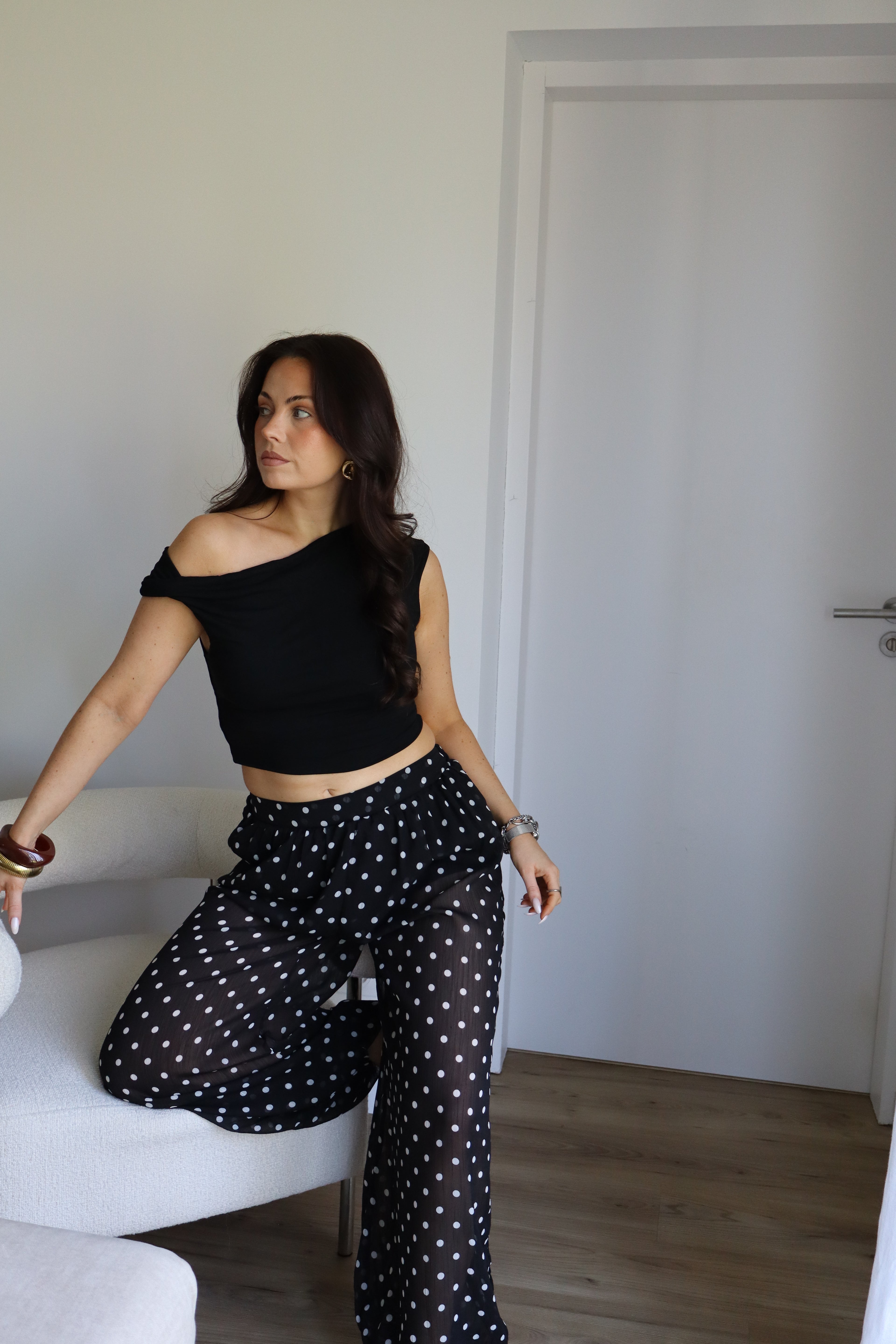 PANTALON À POIS ELENA NOIR