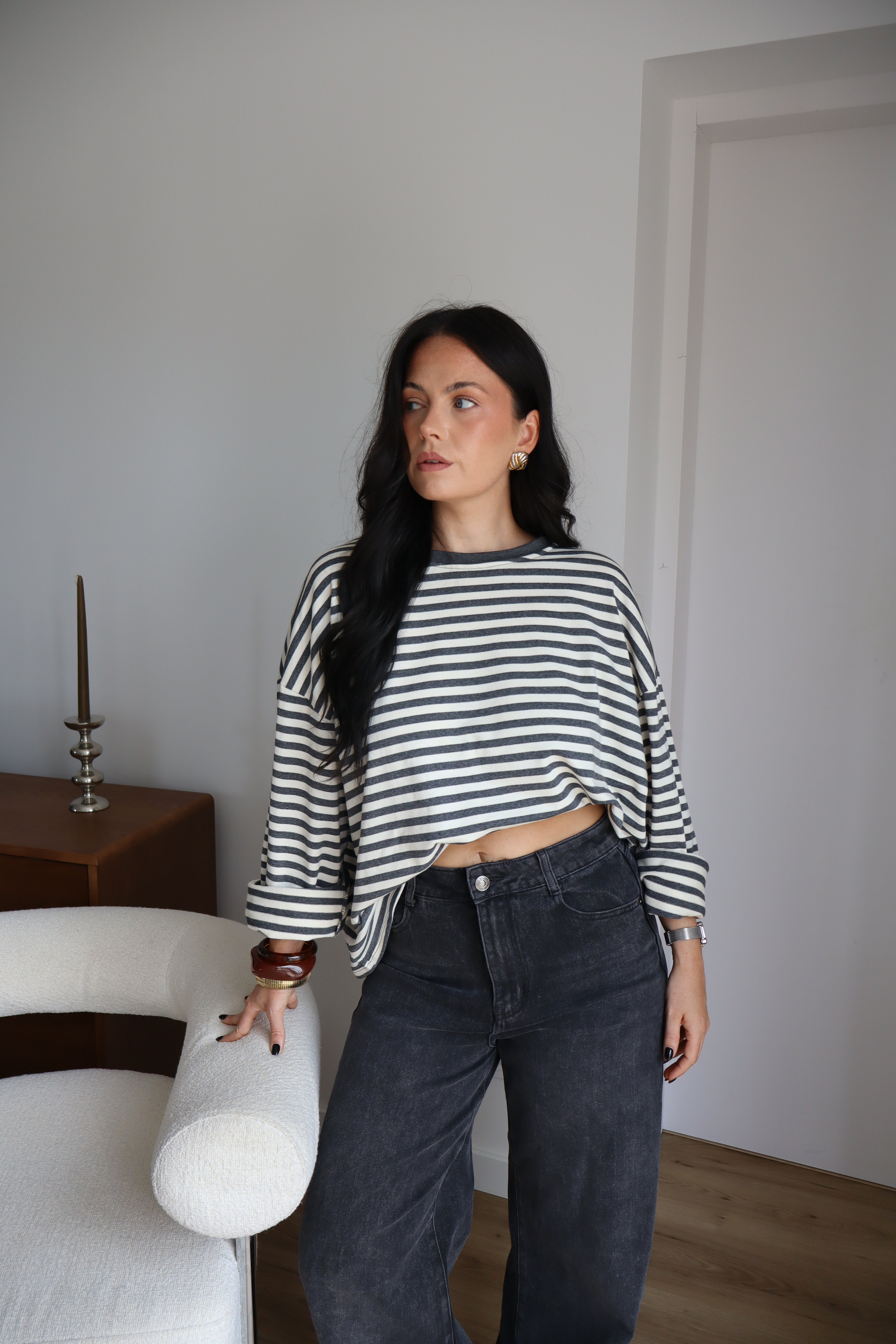 TOP RAYÉ GISÈLE ECRU/GRIS