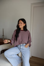 TOP RAYÉ GISÈLE GRIS/ROSE
