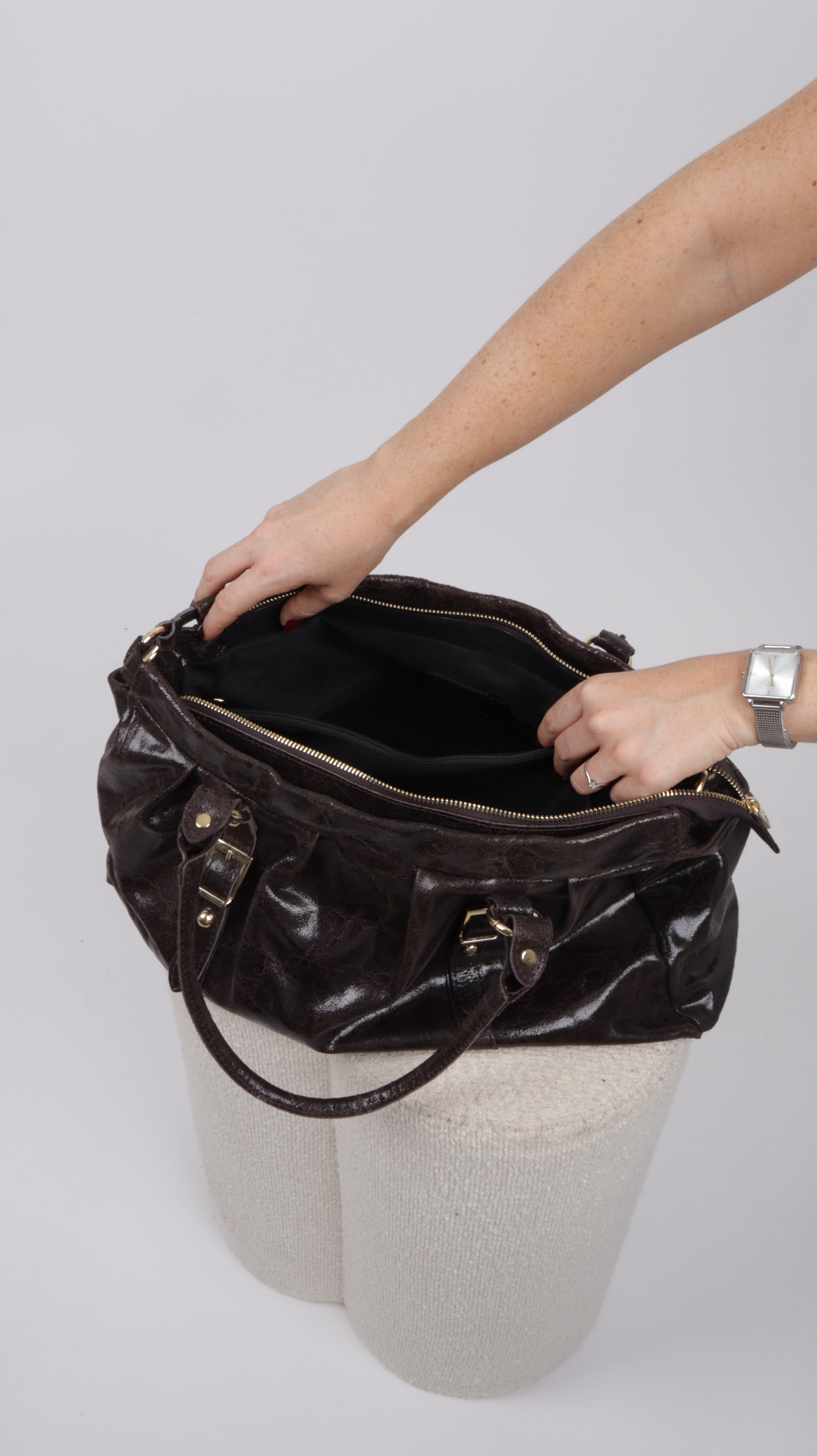 SAC CUIR LOUNA MARRON