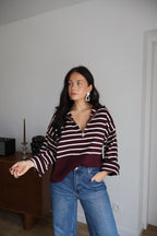PULL MARINIÈRE ZIPPÉ LEVY BORDEAUX