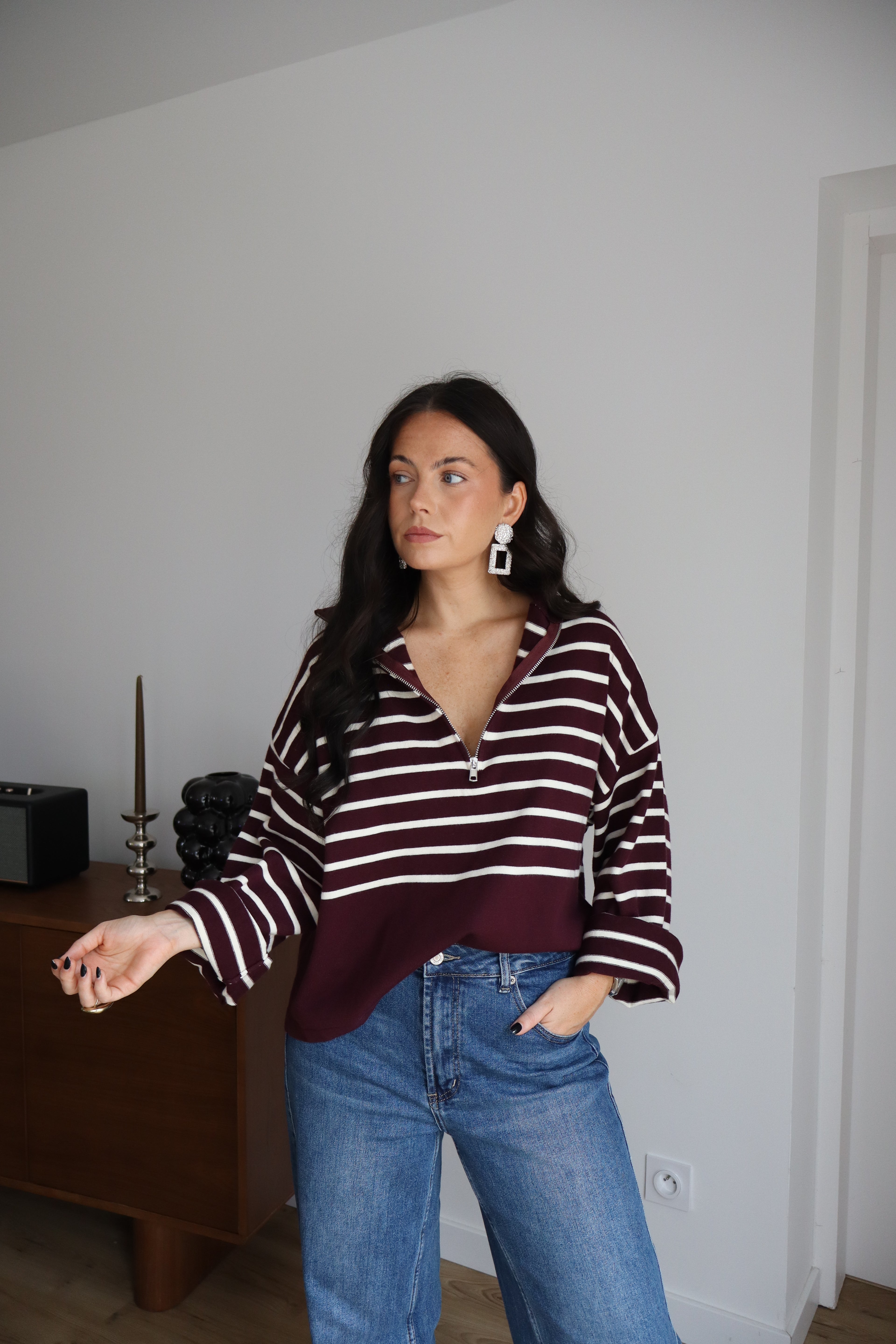 PULL MARINIÈRE ZIPPÉ LEVY BORDEAUX
