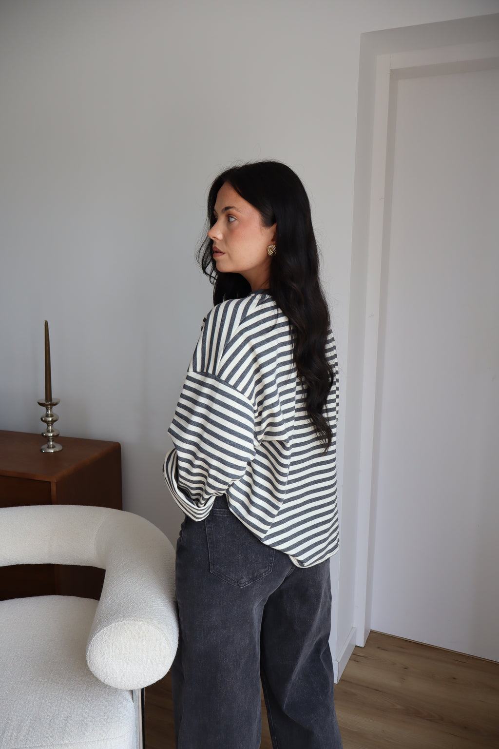 TOP RAYÉ GISÈLE ECRU/GRIS